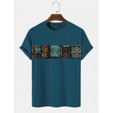 Mens Tribal Pattern Patchwork Crew Neck Short Sleeve T  Shirts