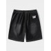 Men Applique Denim Back Pockets Wide Legged Jeans Shorts