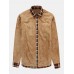 Mens Classic Plaid Piush Lined Long Sleeve Lapel Thick Vintage Shirt Jacket
