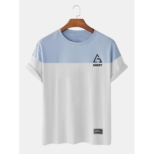Mens Two Tone Geo Letter Print Casual Short Sleeve T  Shirts