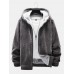 Men Corduroy Plus Velvets Hooded Warm Pure Zipper Retro Jackets